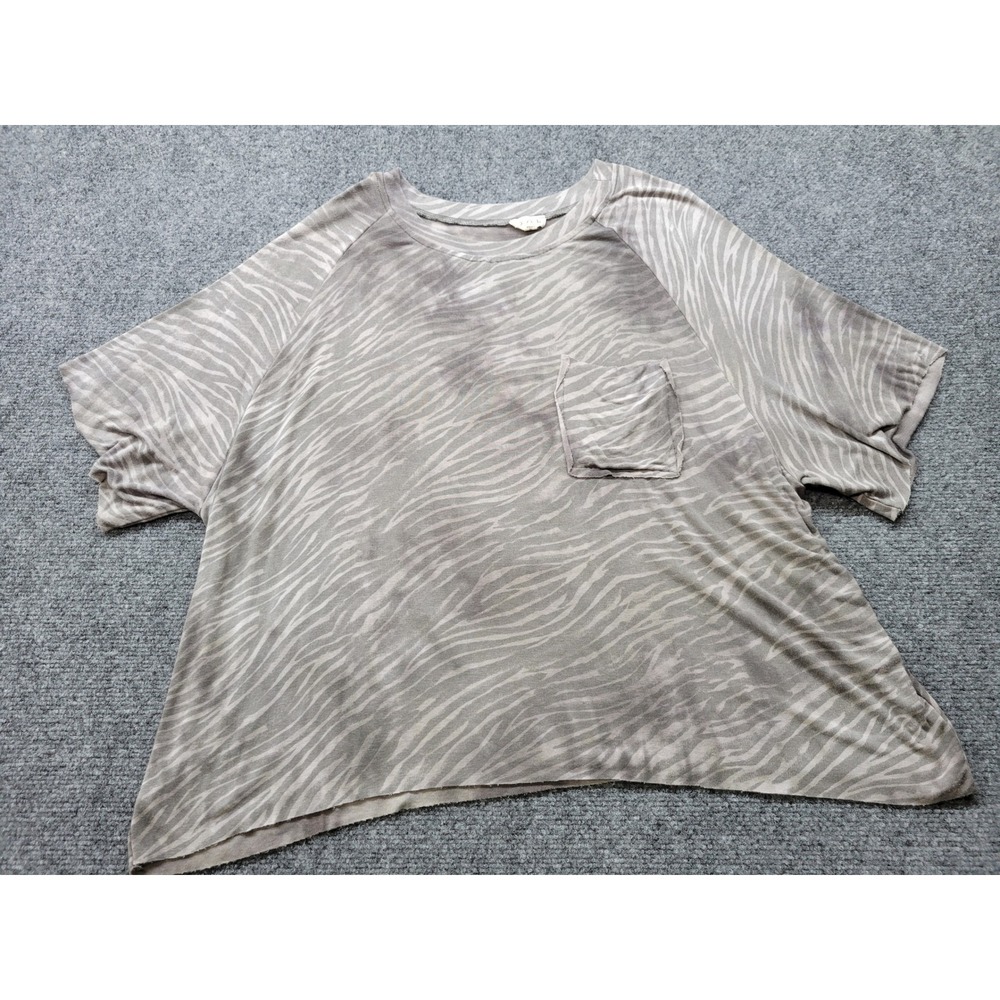 POL Zebra Print Short Sleeve Pocket Top Grey White Raglan SMT2715B Womens Medium